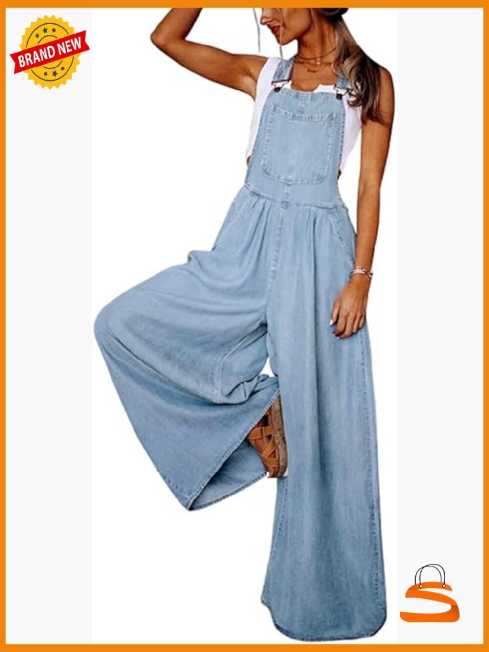 Wide Leg Denim Overalls Loose Fit Adjustable Straps High Waist Bib Jeans